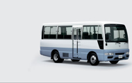 White and Blue Civilian Bus